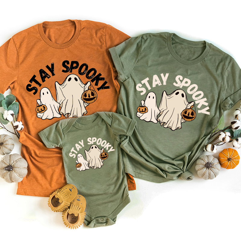 Stay Spooky Two Pumpkin Ghosts Halloween Family Matching Shirts