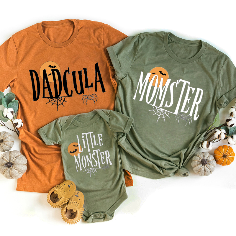 Spider And Bat Momster Dadcula Halloween Family Matching Shirts