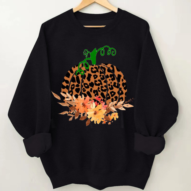 Vintage Halloween Sweatshirt-Leopard Print Pumpkin