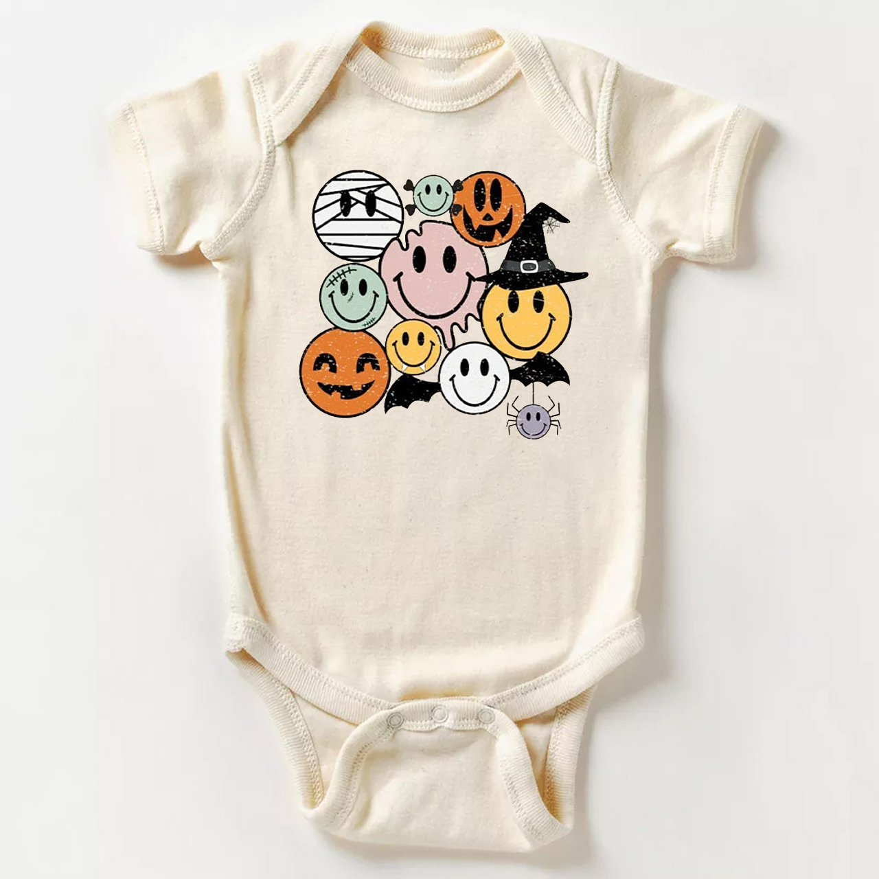  Retro Halloween Cute Ghost Natural Bodysuit For Baby