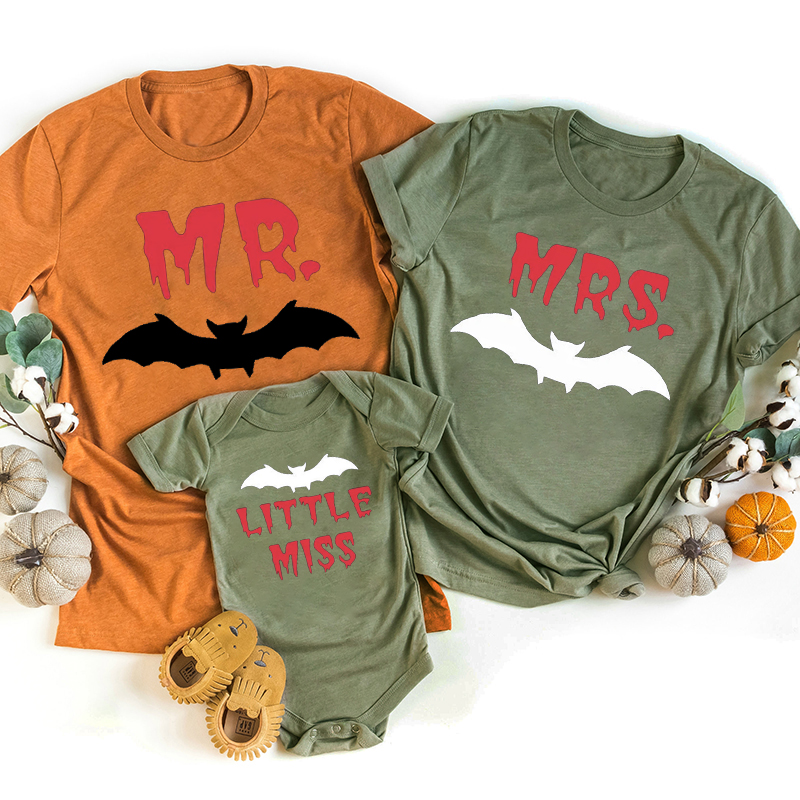 Mr And Mrs Halloween Bat Tees For Family