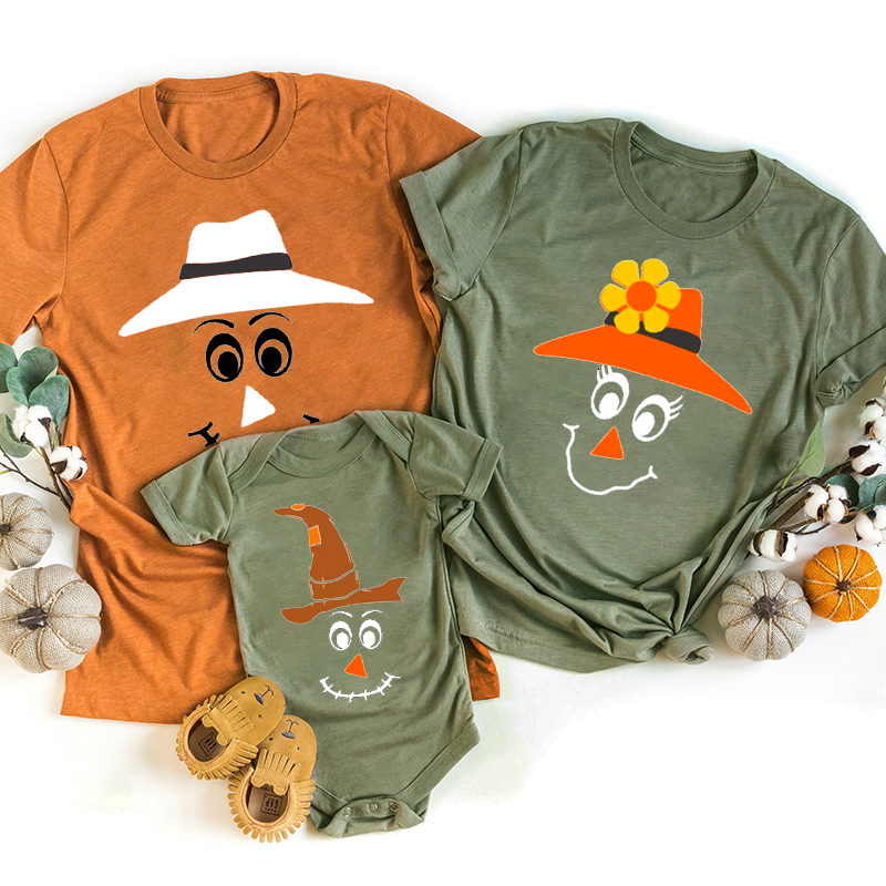 Personalized Scarecrow Faces Halloween Matching Shirts