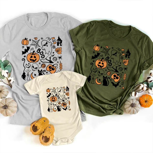 Doodle Halloween Personalized Family Pumpkin Matching Shirts