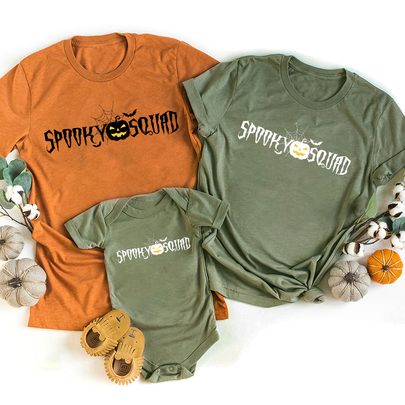 Halloween Pumpkin Spooky Squad Family Matching Shirts