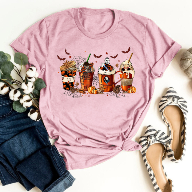 Skeleton Coffee Cups Halloween T-shirts