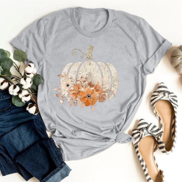 Autumn Floral Fall Pumpkin Shirt