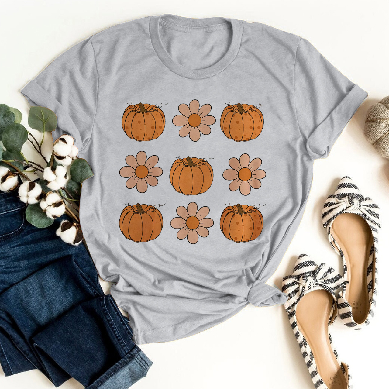 Retro Floral Pumpkins T-shirt