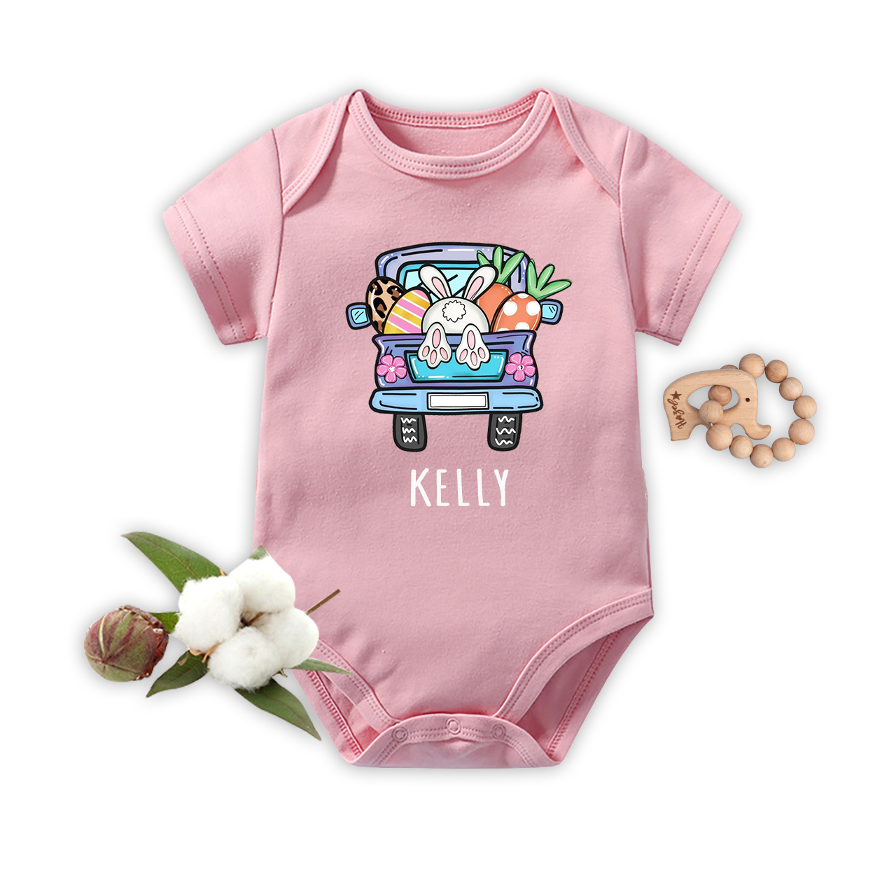 Personalized Easter truck With Baby Name Bodysuit