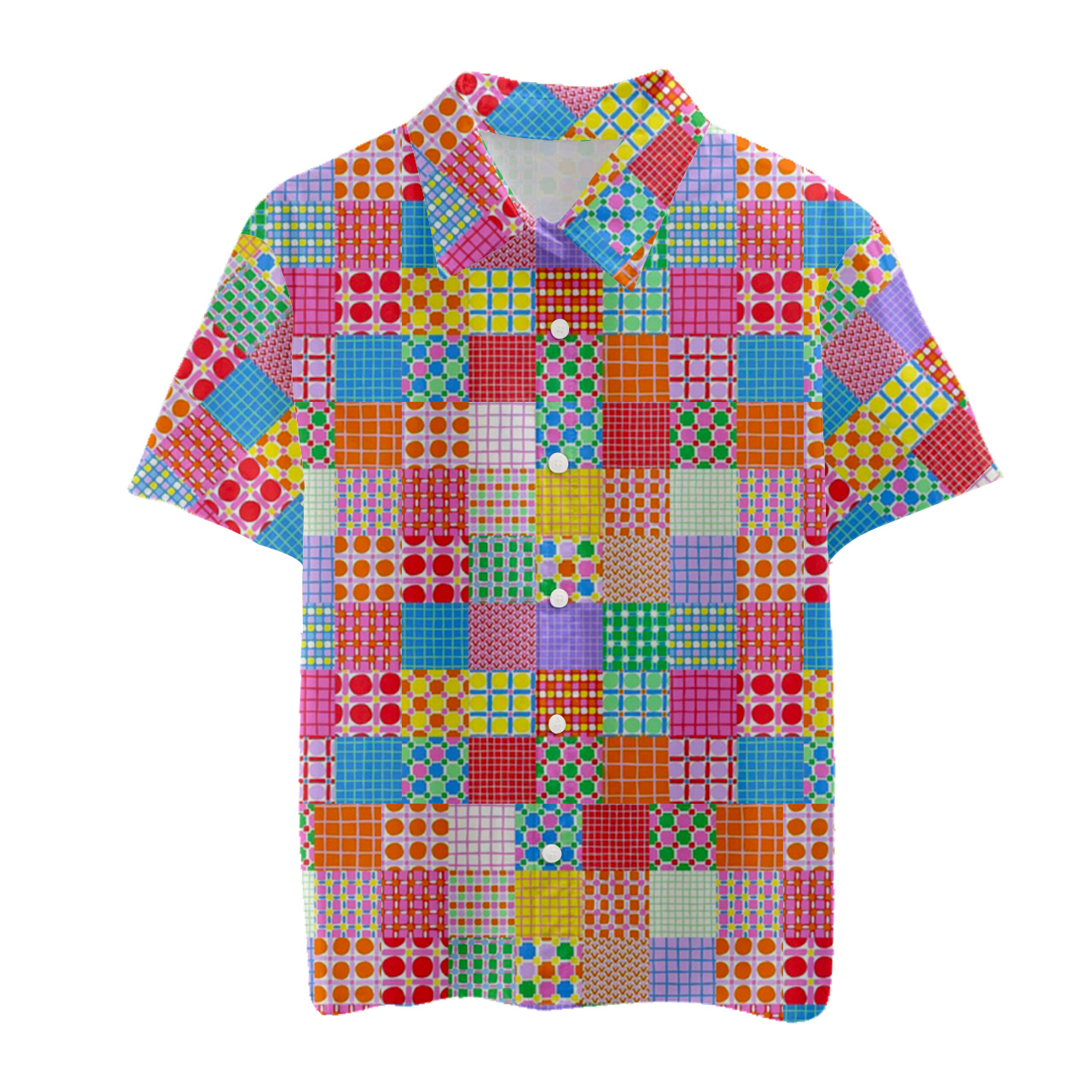 Rainbow Pixel Puzzle Matching Button Shirt