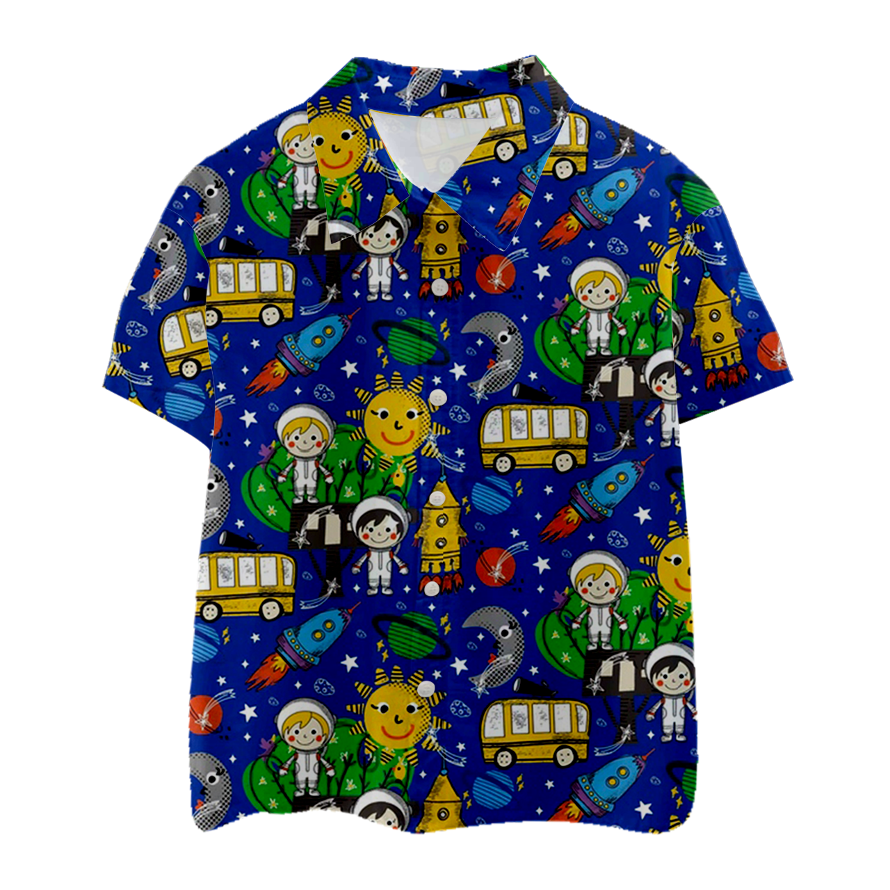 Astronaut And Spaceship Kids Button Shirt