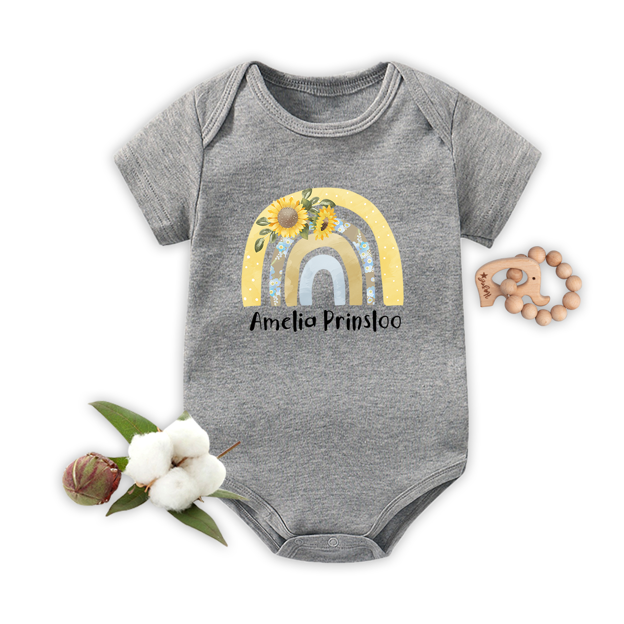 Personalized Yellow Rainbow Baby Bodysuit