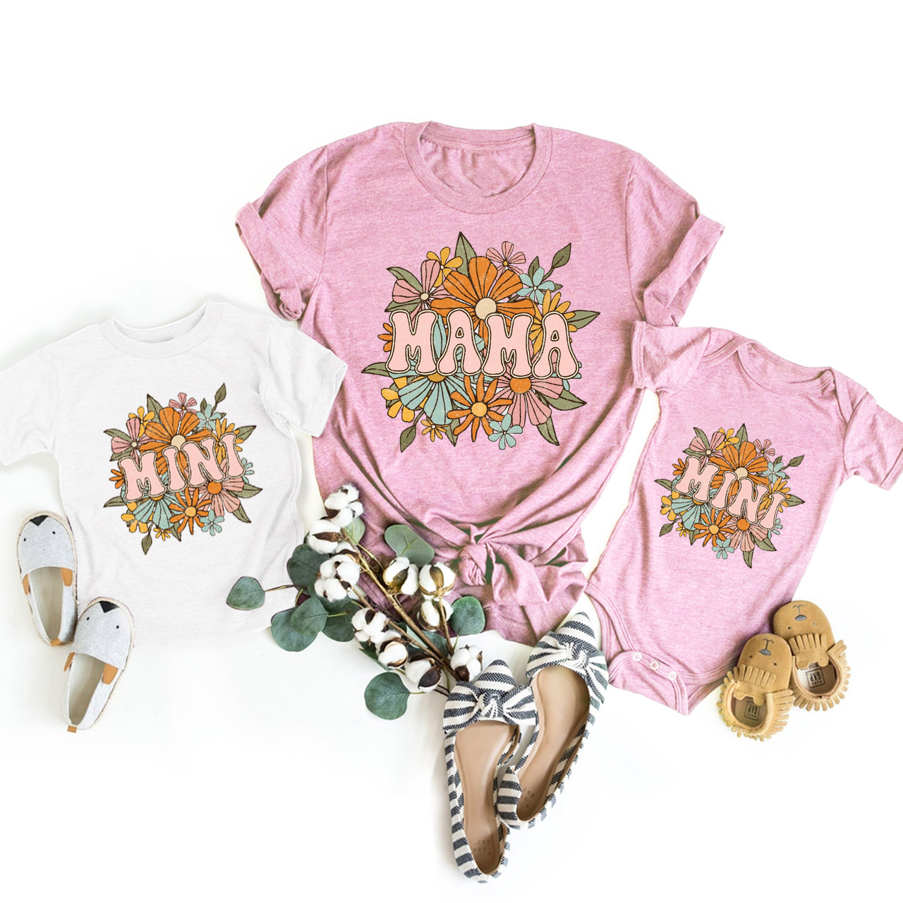 Retro Floral Mama Mini Matching Tees For Mother's Day