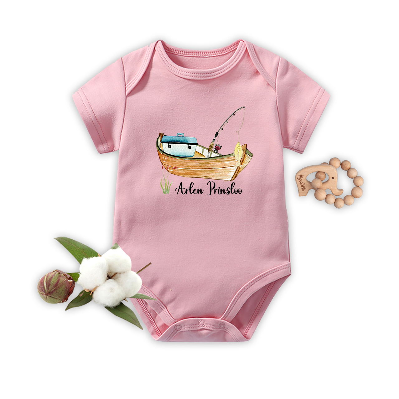 Personalized Boat Fishing Baby Name Bodysuit