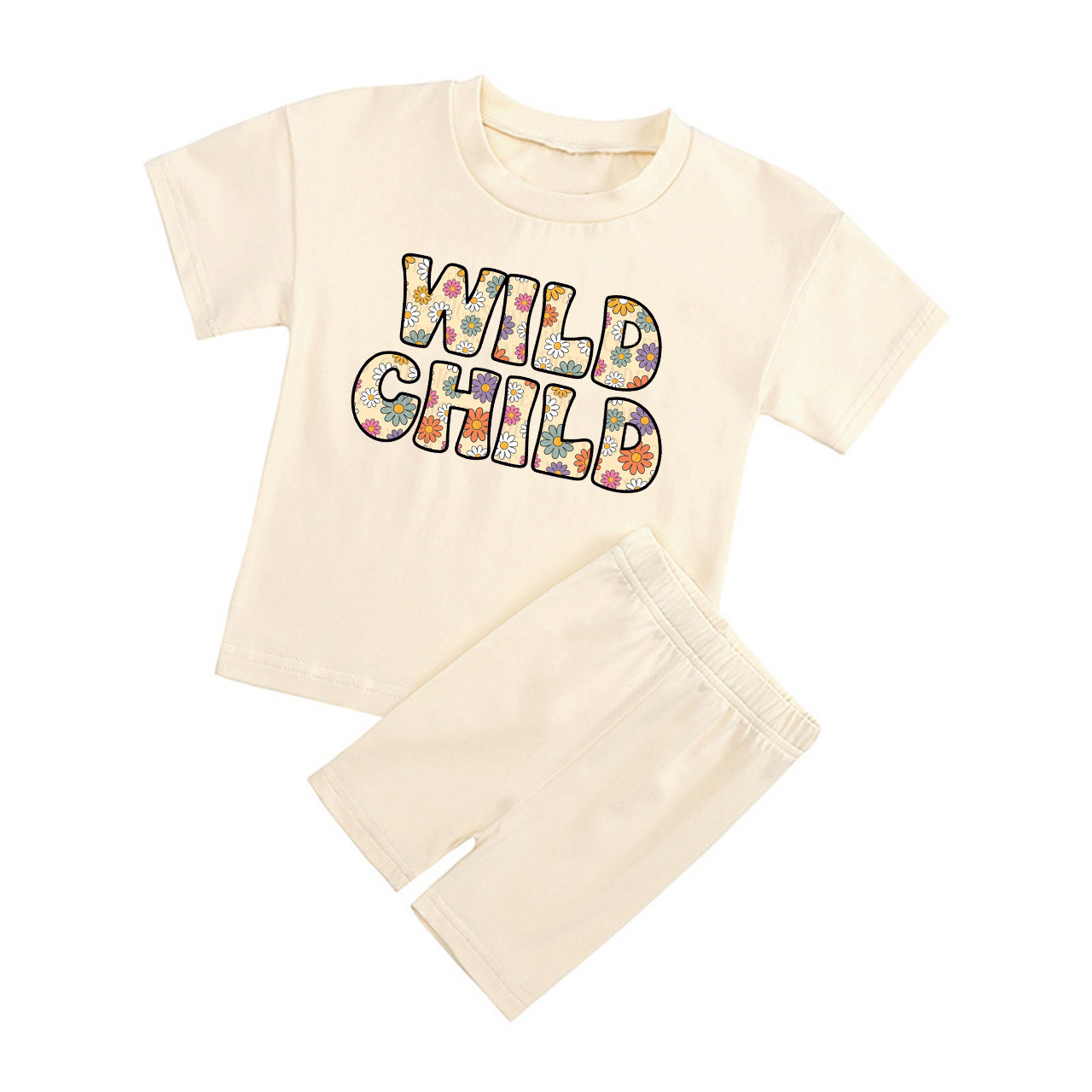 Wild Child Florals Kids Biker Shorts&Tee