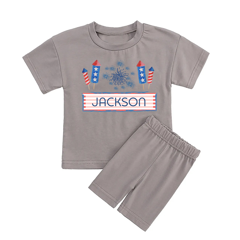 Independence Day Personalized Kids Biker Shorts&Tee