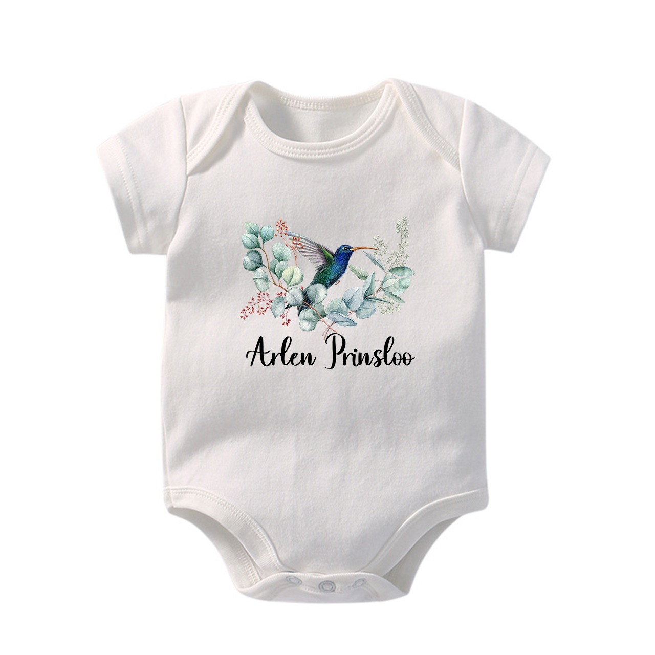 Personalized Hummingbird & Flowers Baby Bodysuit