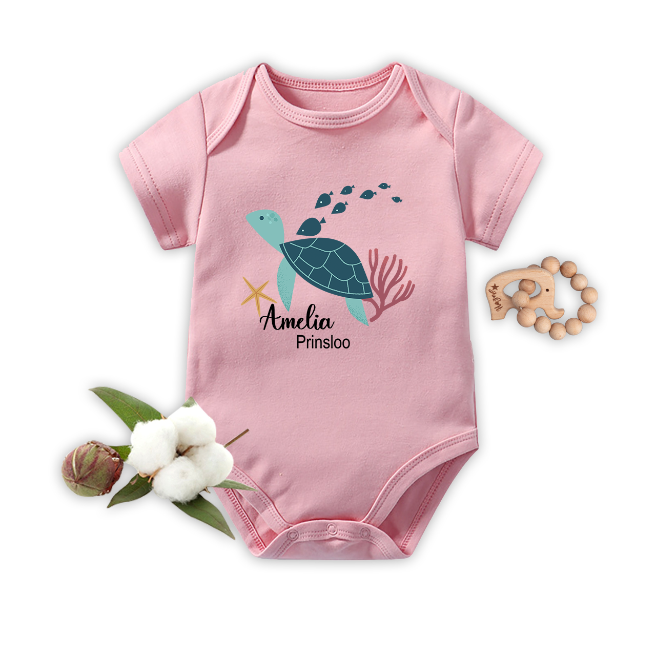 Personalized Turtle And Starfish Baby Bodysuit