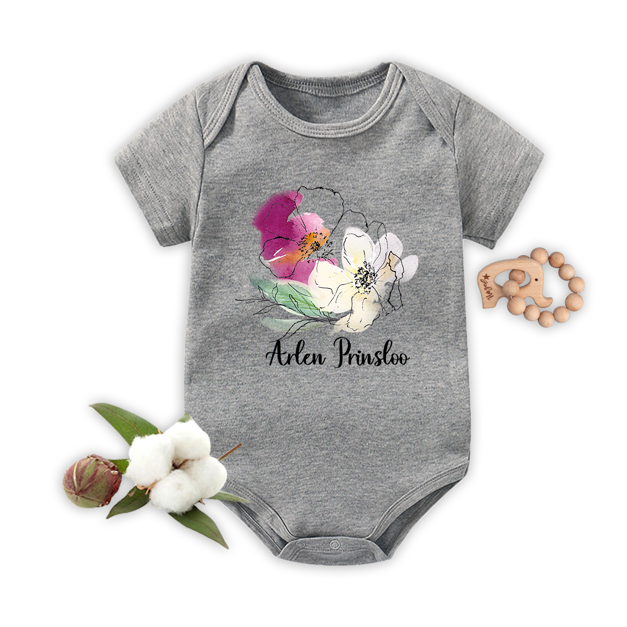 Personalized Ink Flowers Baby Bodysuit