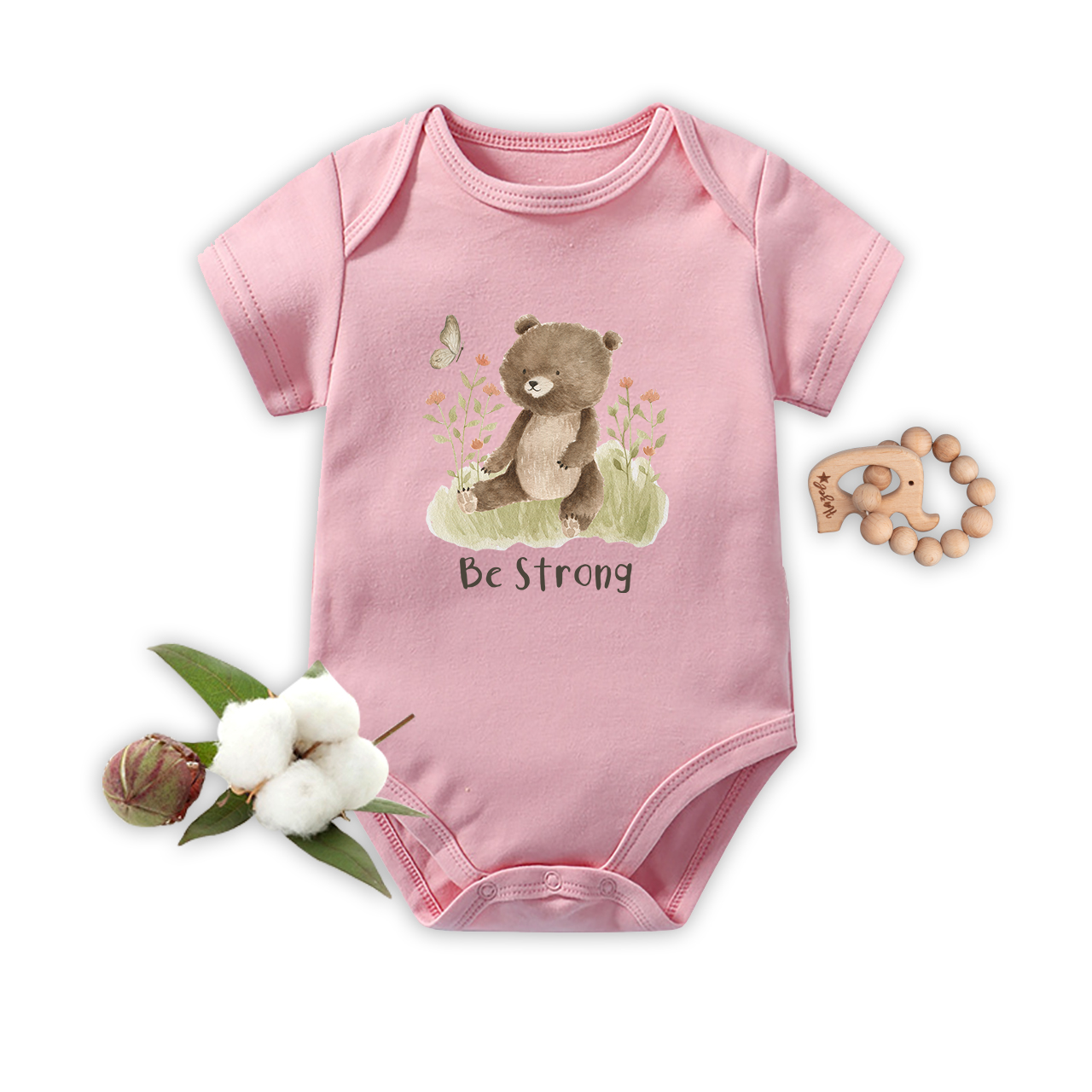 Be Strong Little Bear And Butterfly Baby Bodysuit
