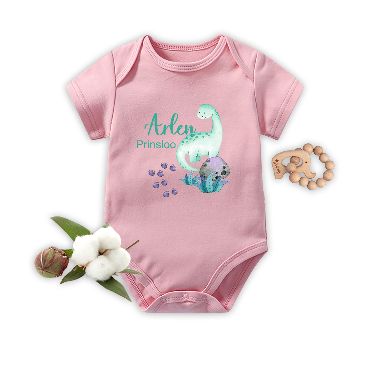 Personalized Dinosaur Footprints With Baby Name Bodysuit