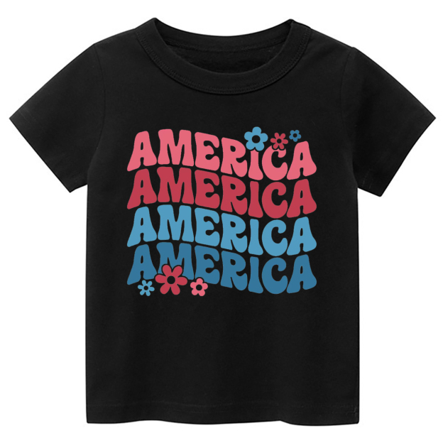 America Flower Independence Day Kids Shirt