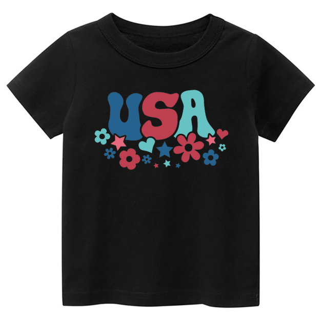 Cute USA Flower Independence Day Toddler Tee