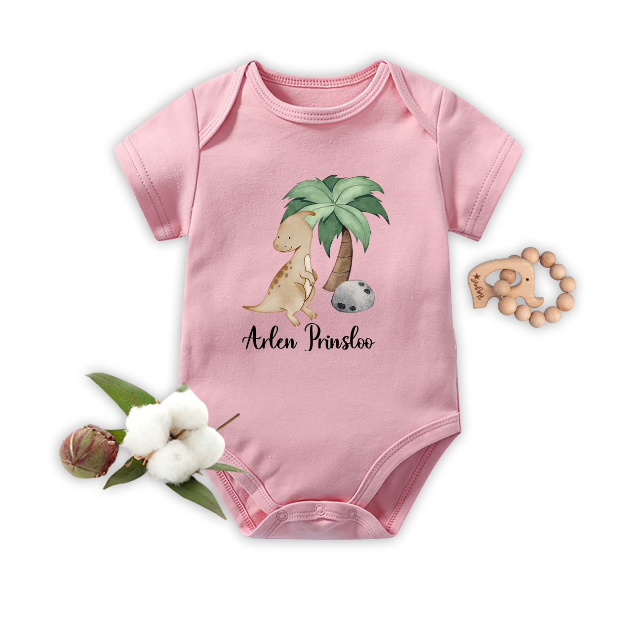Personalized Dinosaurs Under The Coconut Ttree Baby Bodysuit