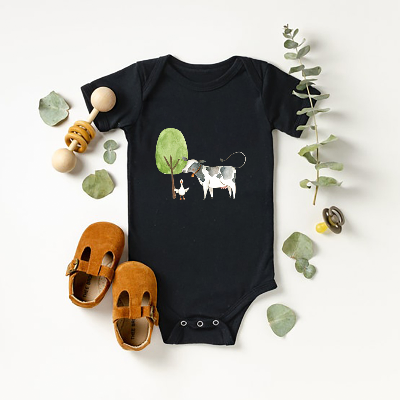 The Story Of the Farm Cow And The Gosling Baby Bodysuit