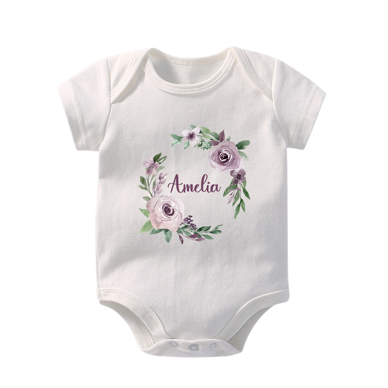 Personalized Light Purple Wreath Baby Bodysuit
