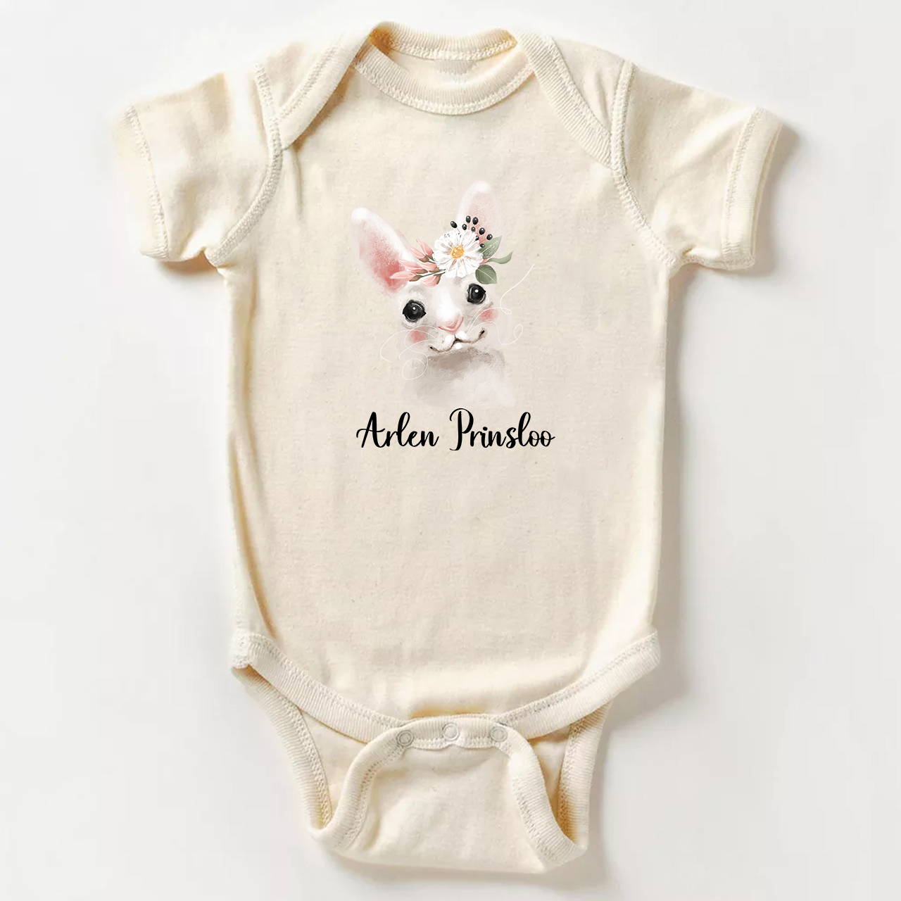Personalized Watercolor Tilted Rabbit Baby Bodysuit