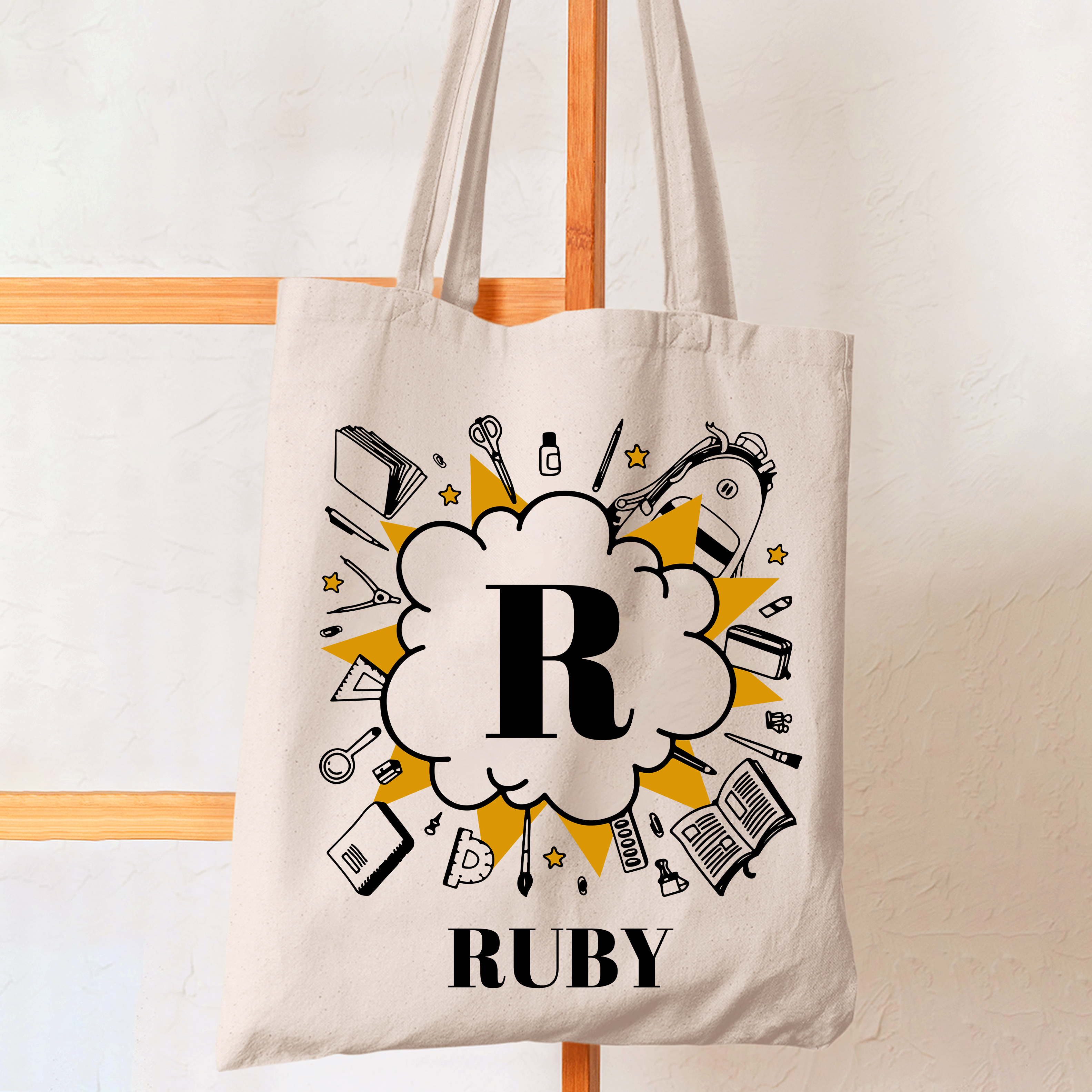 Personalized Stationery Boom Kids Name School Tote Bag