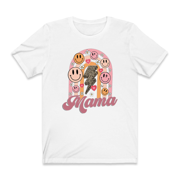 Retro Floral Heart Smiley Face Mama Tees