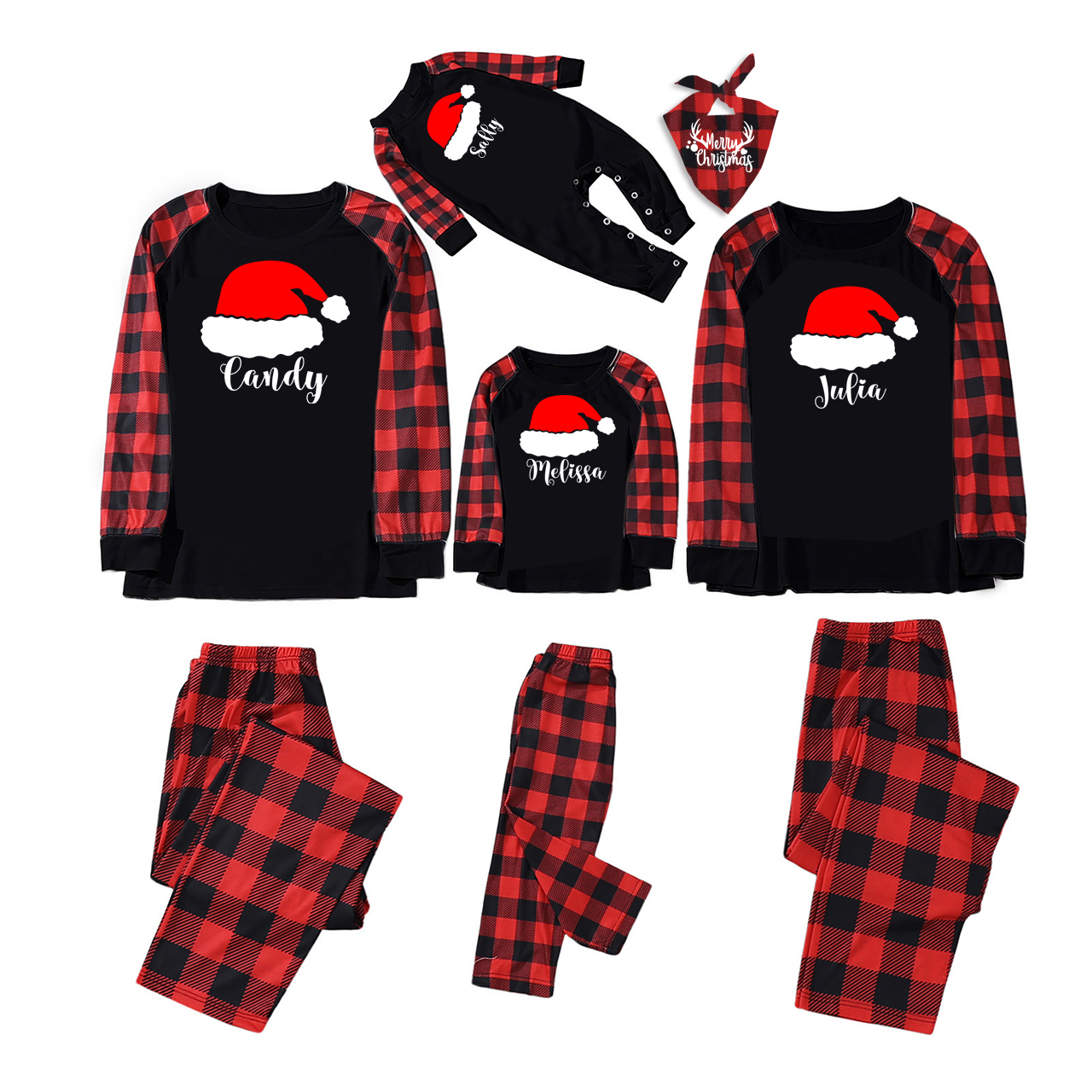 Red&Black Hat Christmas Family Matching Pajamas