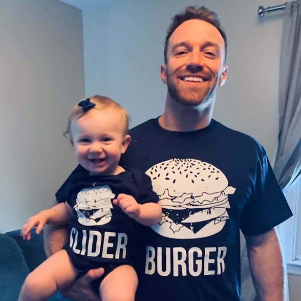 Matching First Father's Day Bodysuit & Shirts (Burger&Slider)-