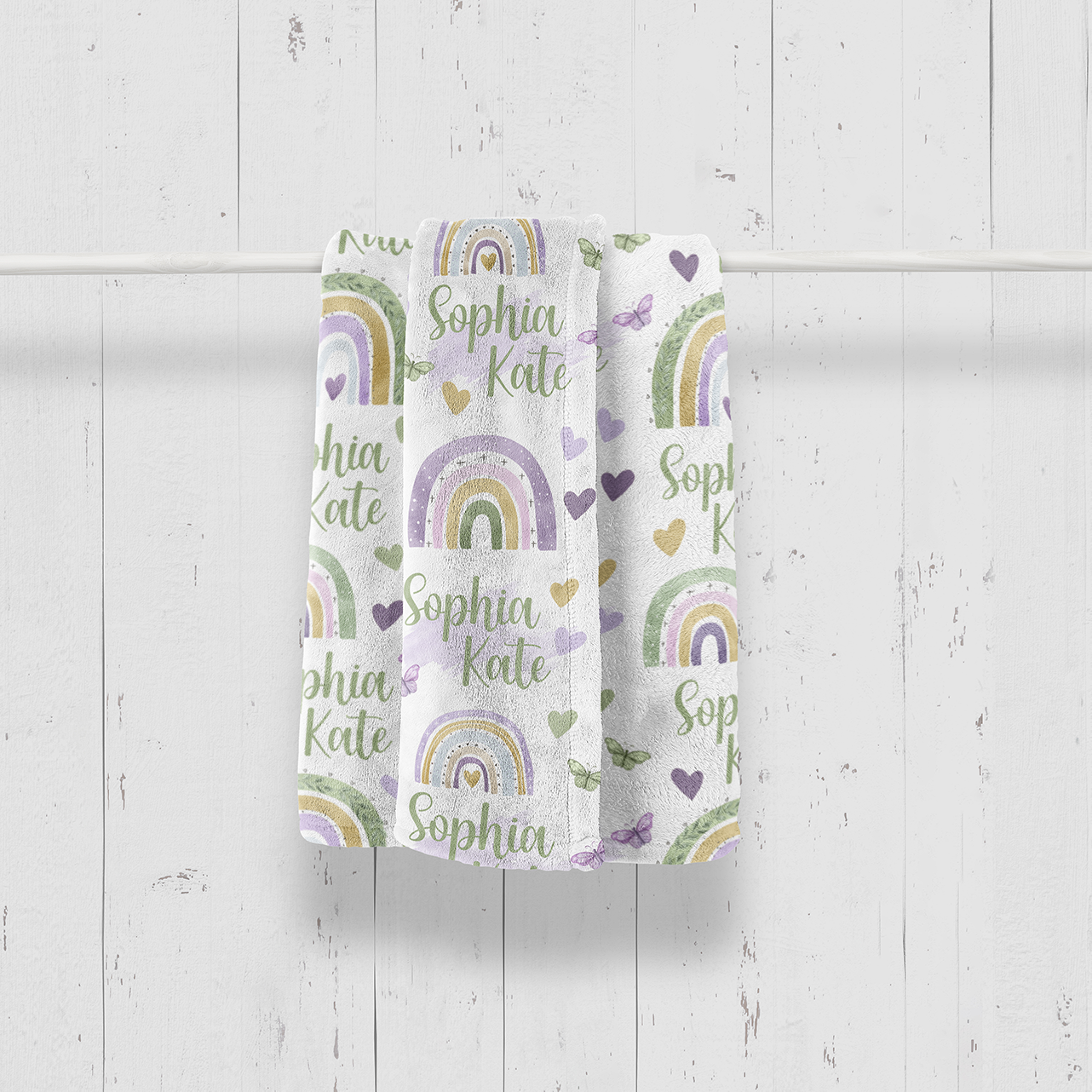 Purple Rainbow Personalized Baby Flannel Blanket