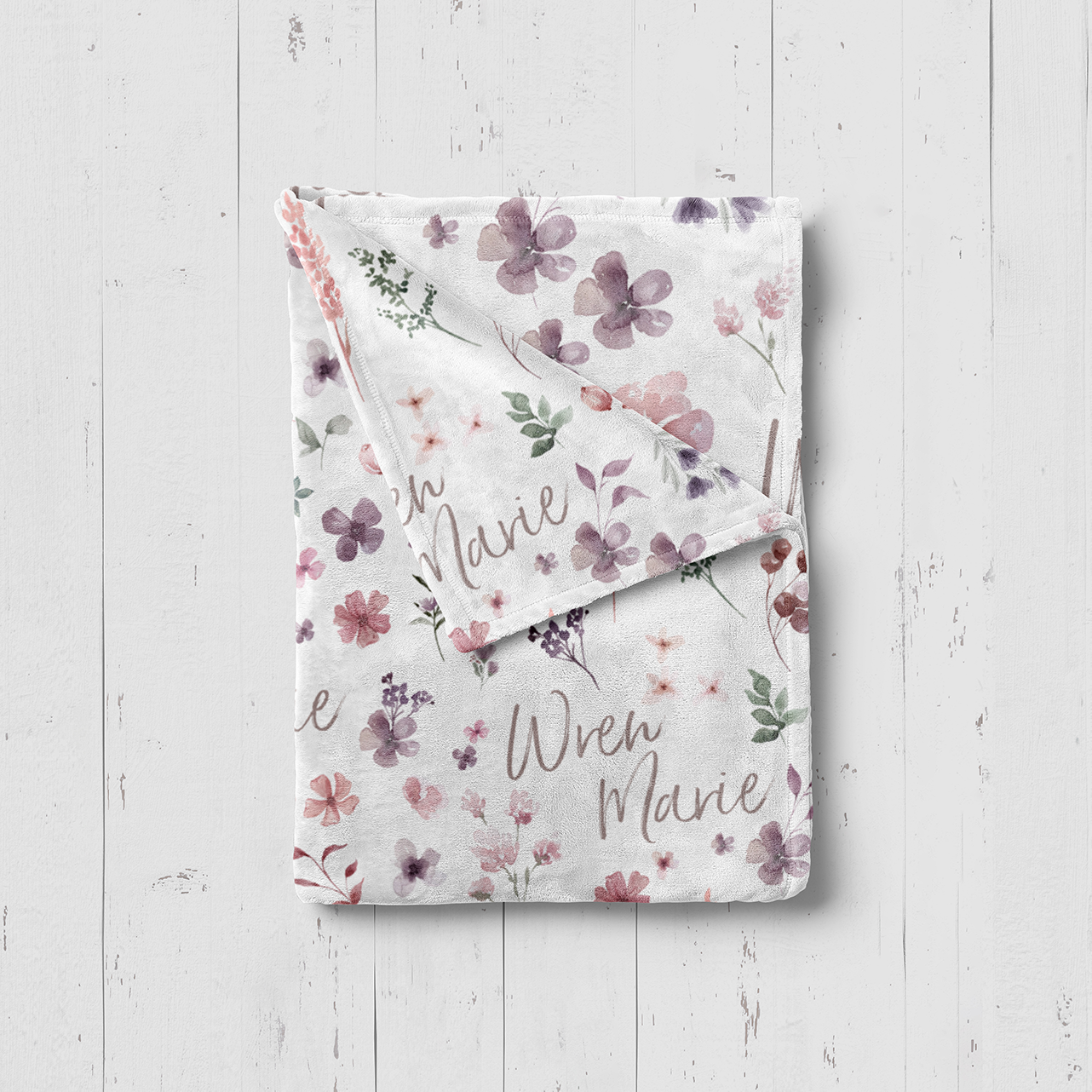 Personalized Baby Flannel Blanket Purple Flowers