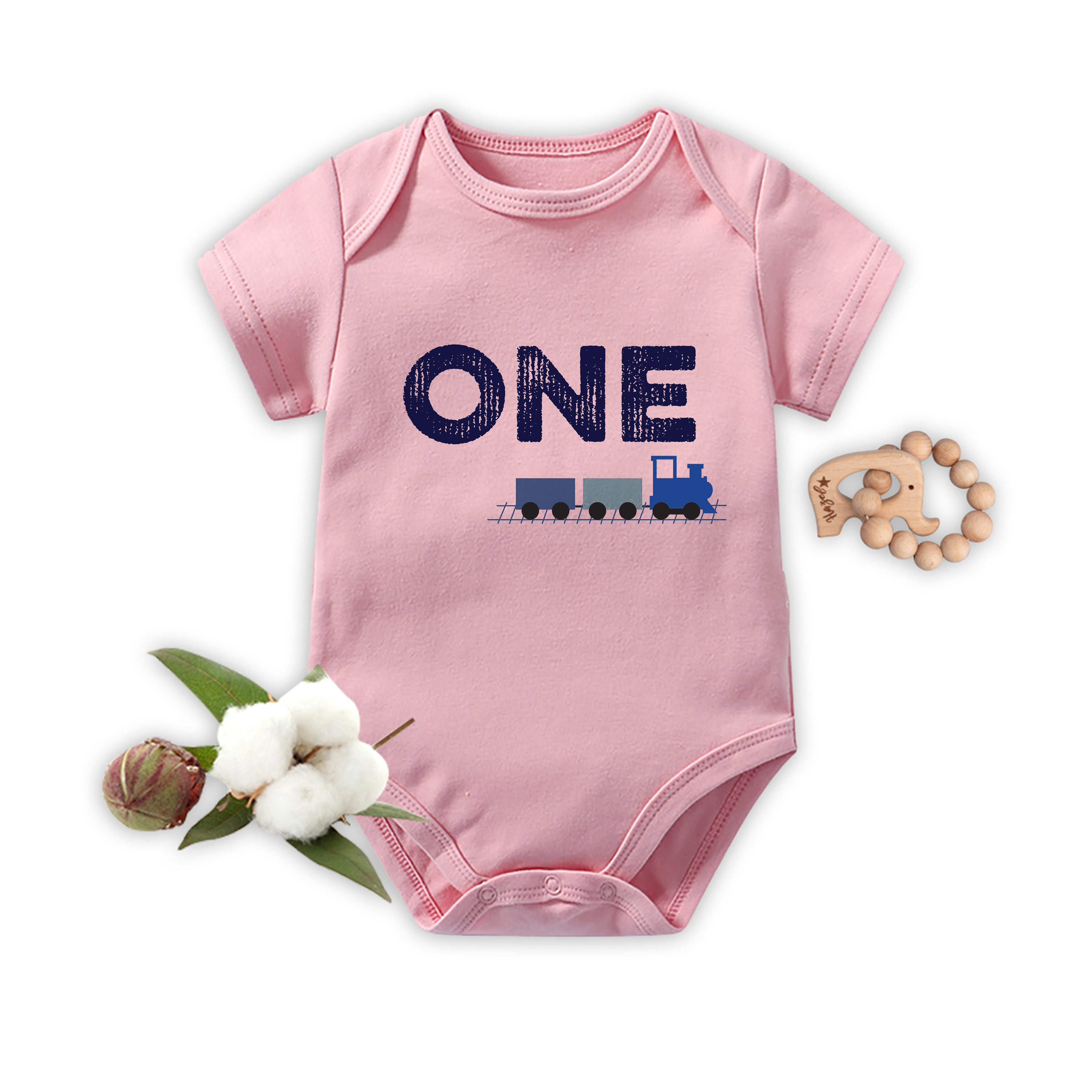 Blue Train Personalized Baby Bodysuit