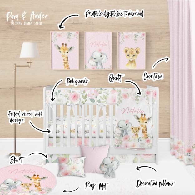 Personalized Pink Safari Animal Baby Flannel Blanket