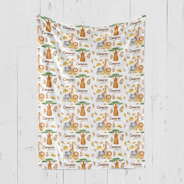 Personalized Giraffe Lion Elephant Baby Flannel Blanket