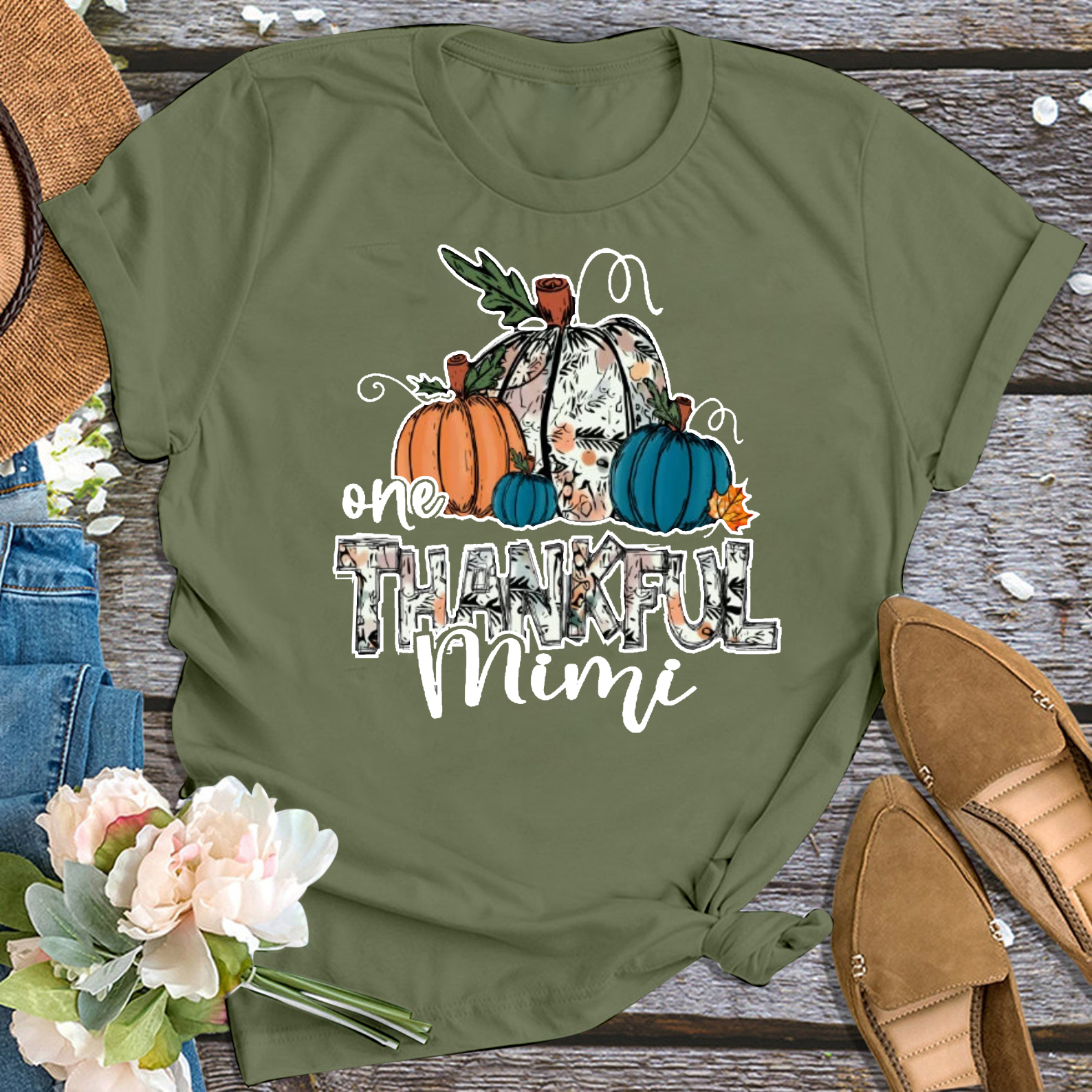 One Thankful Mimi Thanksgiving Personalized Grandma Shirt 