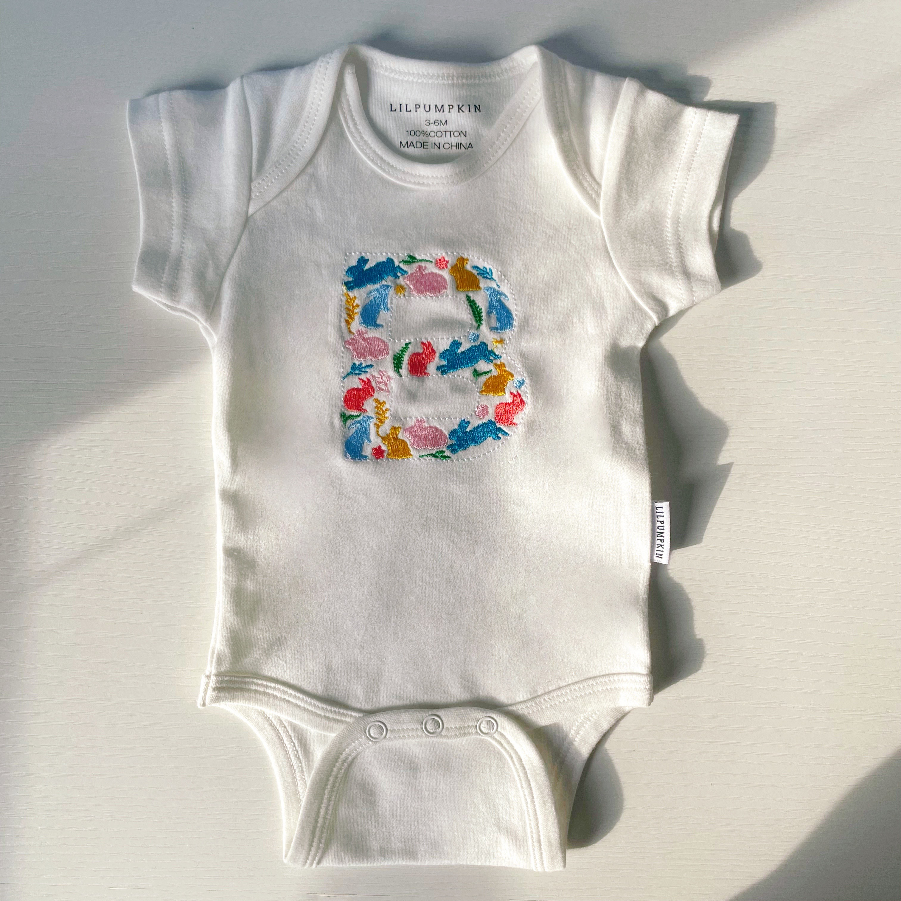 Personalized Baby Embroidery Bodysuit (Bunny Letters)