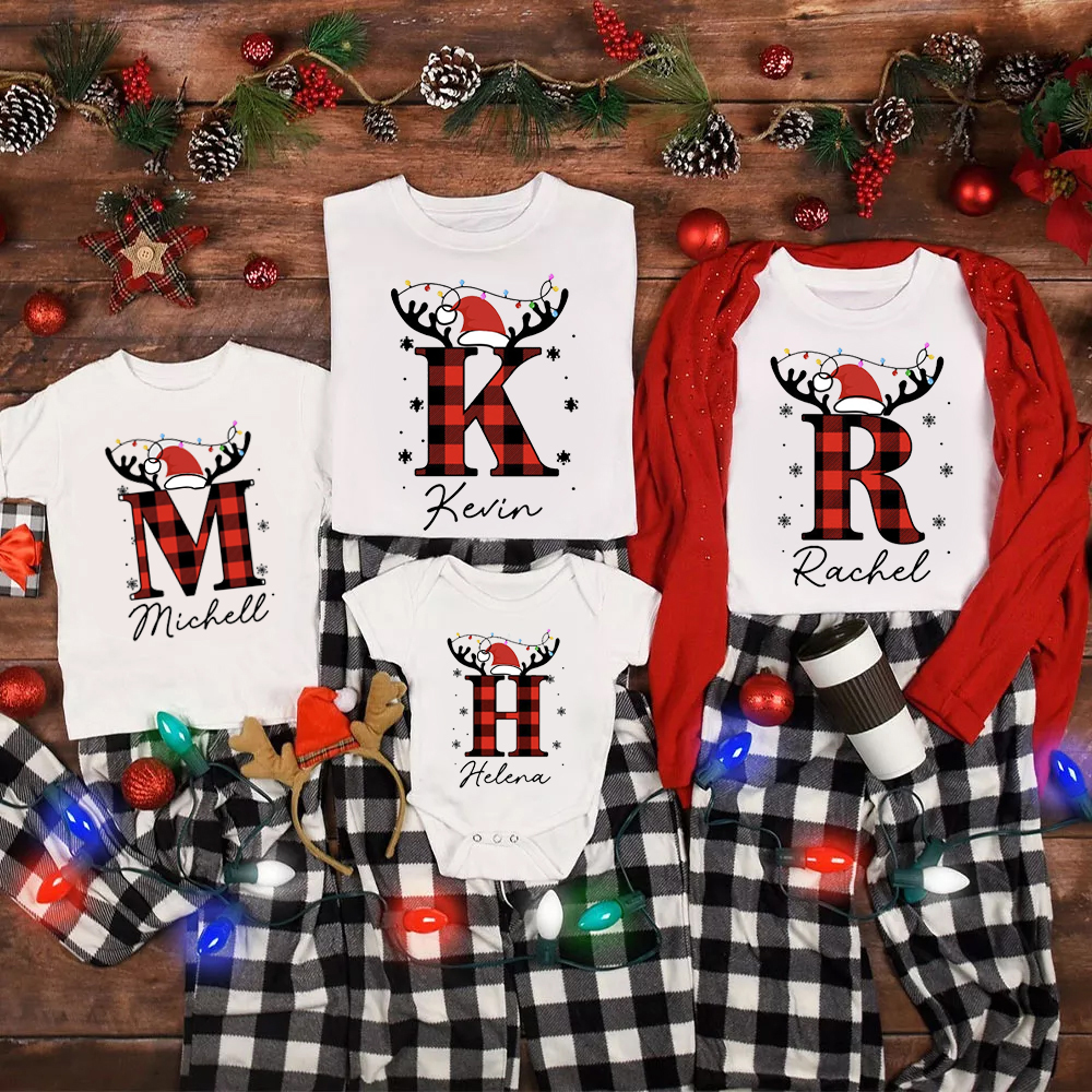 Elk Monogram Christmas Family Matching Shirt