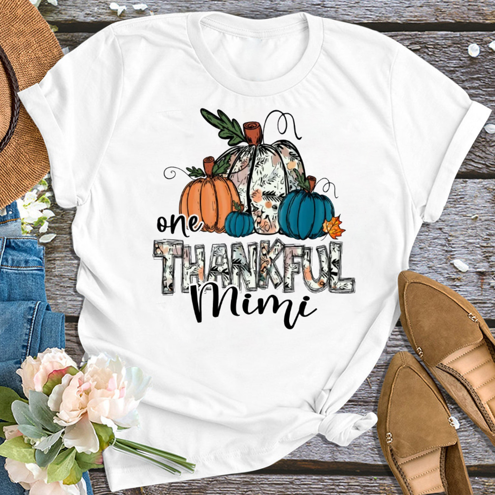 One Thankful Mimi Thanksgiving Personalized Grandma Shirt 