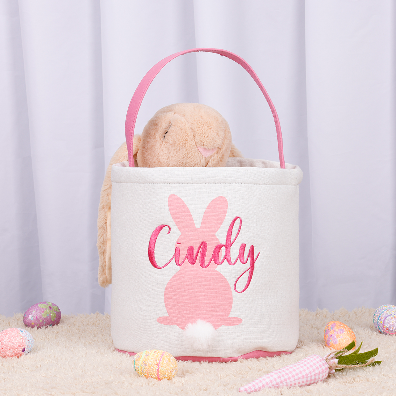 Personalized Easter Linen Bunny Gift Bag (Puff Tail)
