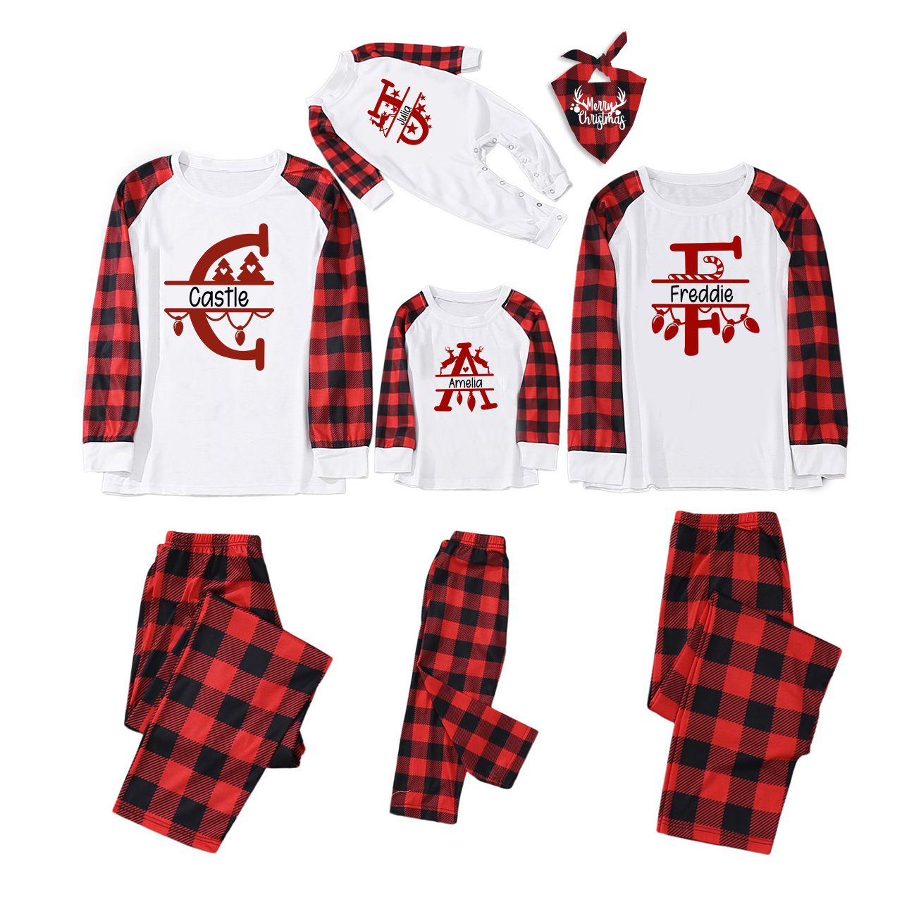 Personalized Red Letters Christmas Family Matching Pajamas