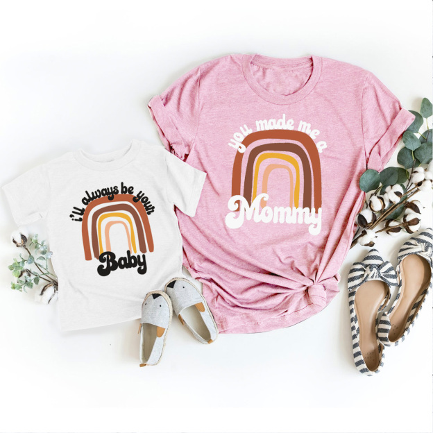 You Made Me A Mommy Retro Rainbow Matching Tees For Mother's Day