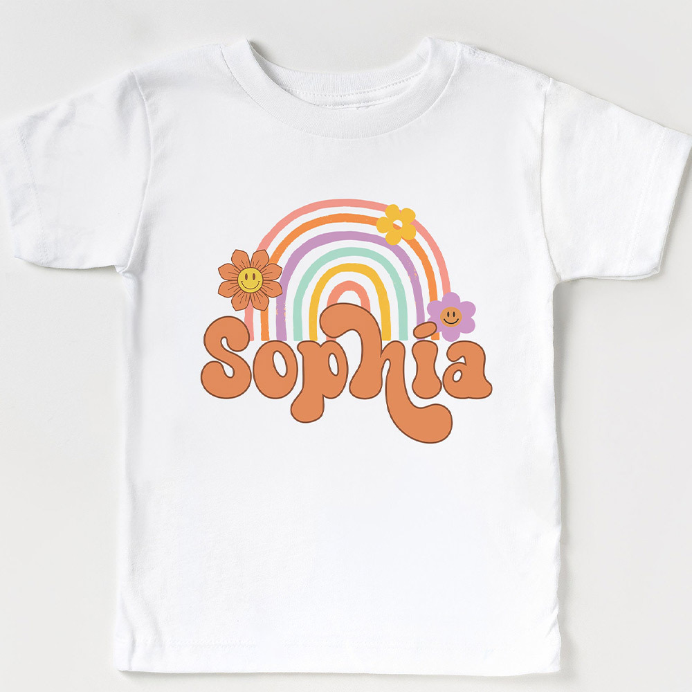 Personalized Rainbow Daisy Happy Face Shirt