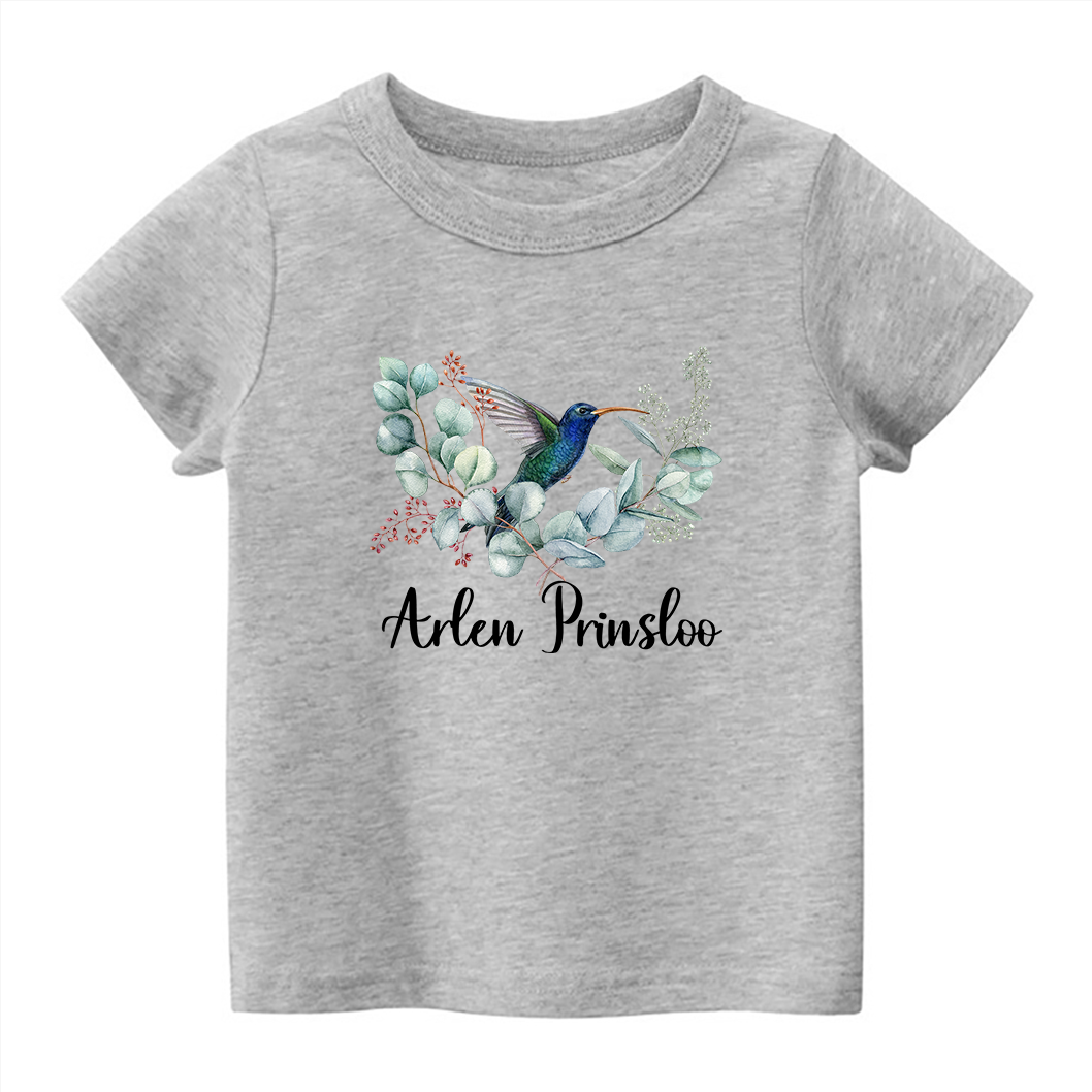 Personalized Hummingbird & Flowers Kids T-Shirt