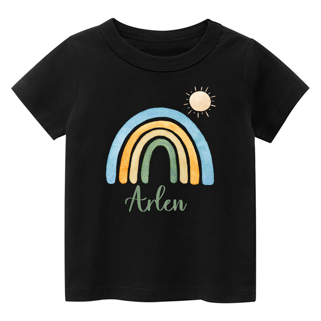 Rainbow And Sun Name Custom Kids T-Shirt