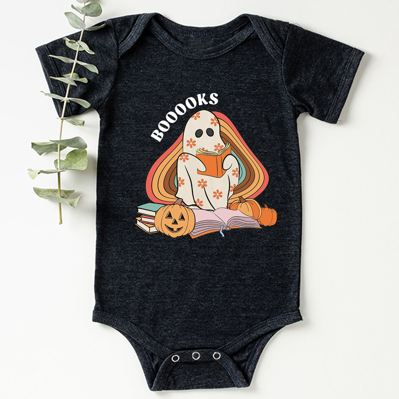 Retro Books Ghost Halloween Baby Bodysuit